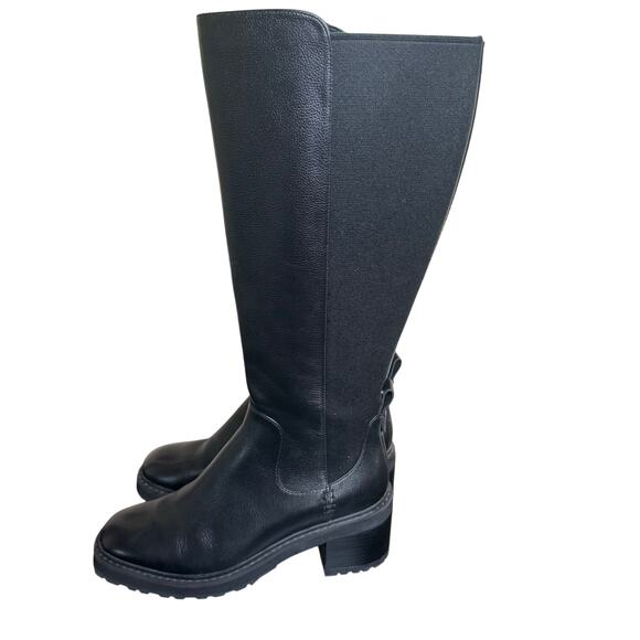 Cole Haan Black Leather Gema Waterproof Lug Sole Tall Boot Womens 7.5 - Picture 1 of 14